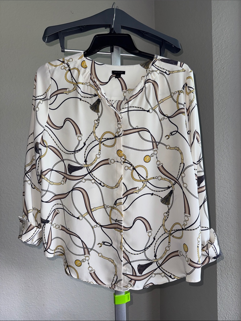 Ann Taylor Elegant White Chain-Print Blouse - Women Tops